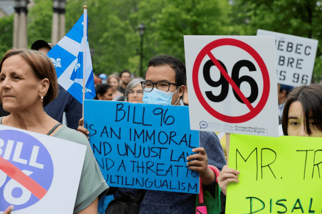 Protestors ralling to protest against Bill 96
